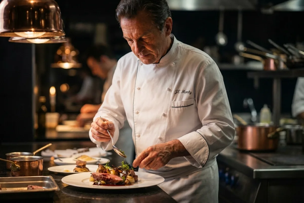 Jean-Élie Monty dressant une assiette à la pince