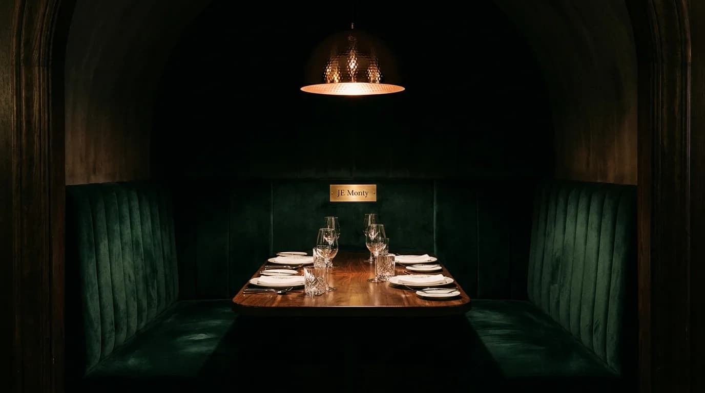 L'alcôve privée de velours vert, dressée pour six