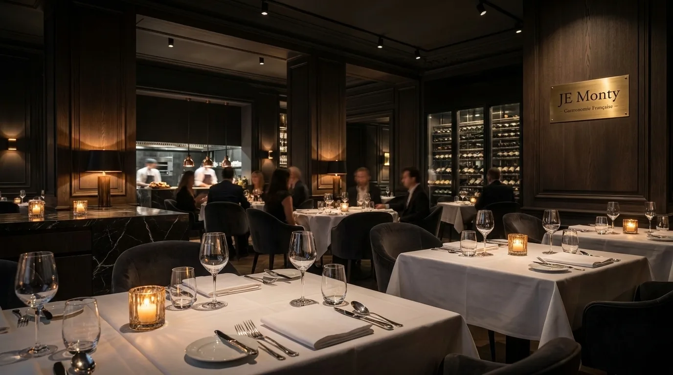 La salle à la bougie, lin blanc et cuisine ouverte au fond